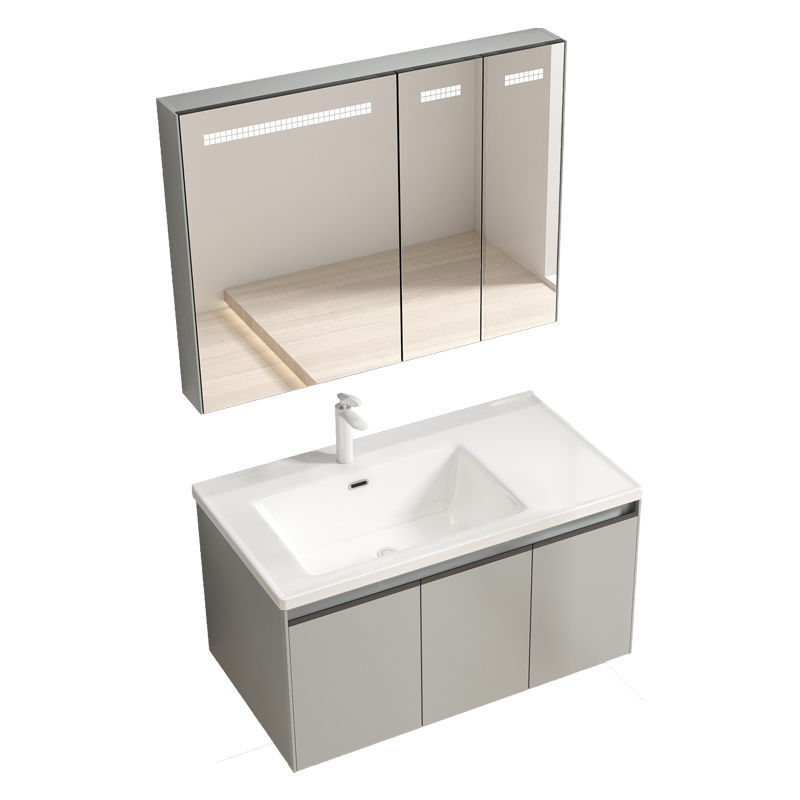 Gabinete de baño combinación de acero inoxidable que cuelga la pared del Gabinete cuarto de baño lavabo de almacenamiento espejo de almacenamiento rack de cerámica cuenca integrada