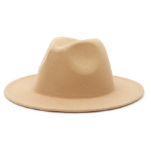 跨境仿毛呢爵士礼帽欧美复古时尚绅士帽子男女英伦风平檐表演帽子