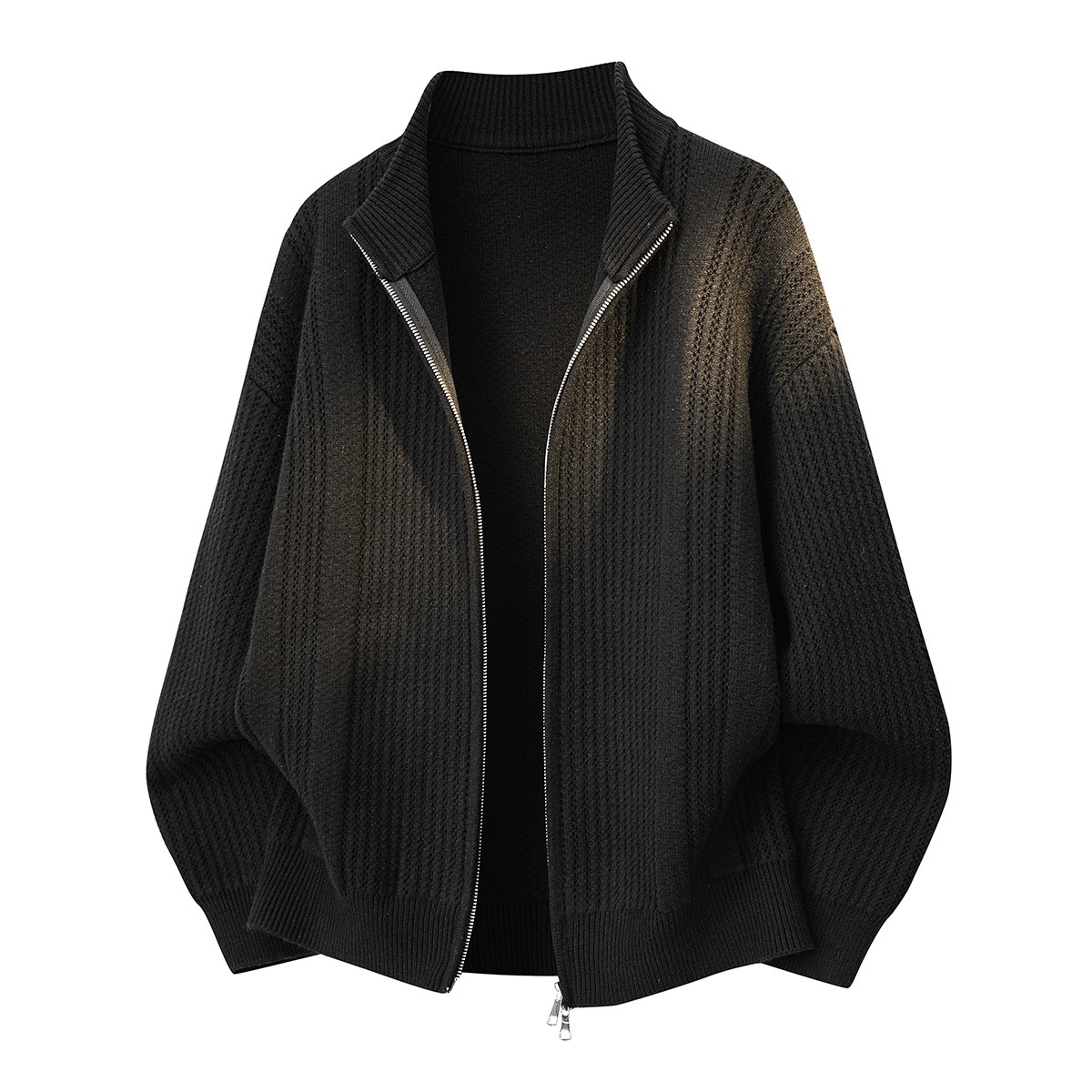 Stand Collar Knit Cardigan – Men’s Oversized Pullover Sweater (Black/Grey, M-3XL)_voghion.com