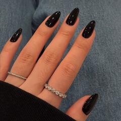 歐美跨境穿戴甲美甲甲片ins水滴形純黑色辣妹風指甲貼片成品