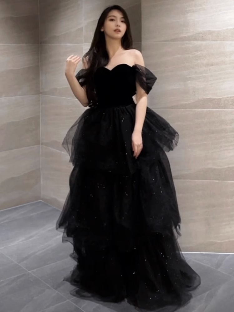 Váy dạ hội tutu kiểu Pháp màu đen sang trọng, dáng maxi thắt eo, phù hợp lễ tốt nghiệp, lễ trưởng thành — Màu đen chi tiết 7