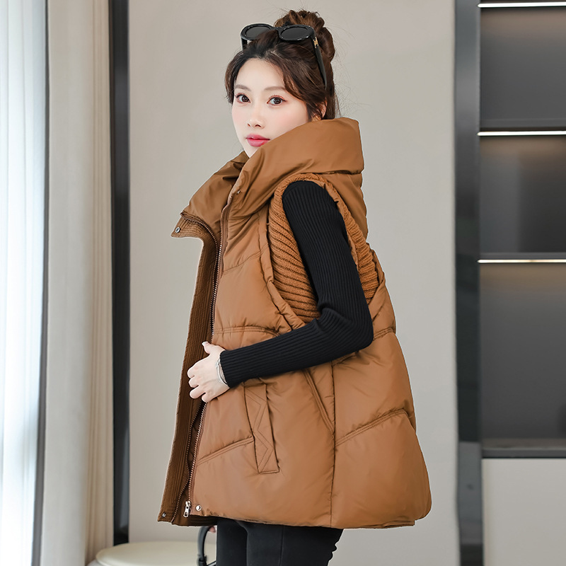 Autumn and Winter down Cotton Vest Women's Hooded Vest Vest Winter Knitted Outer Vest Vest Jacket Thick