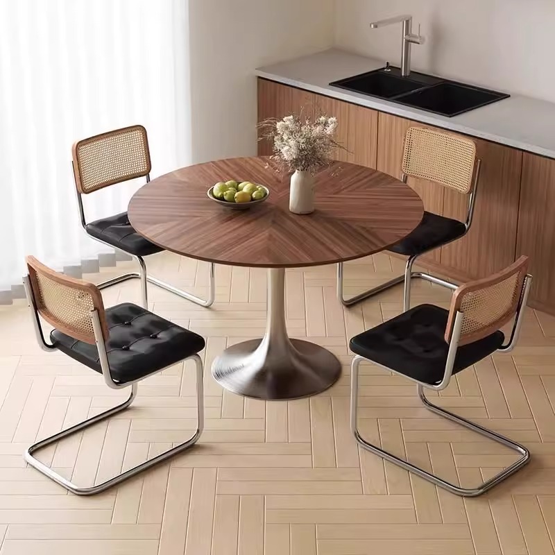 Factory Direct Sales Antique Style Round Table Home Dining Table Retro Solid Wood Parquet Stainless Steel Round Reception Desk Negotiation Table