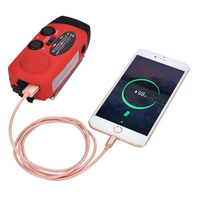 Fábrica al por mayor de luz LED solar mano Generación energía alarma emergencia prevención desastres teléfono móvil carga puntero Radio