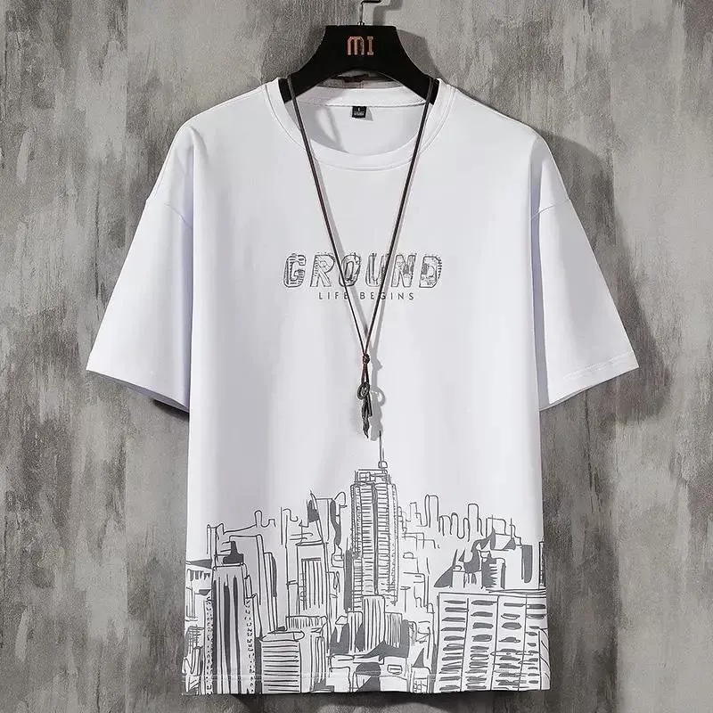 Новая мужская летняя футболка с коротким рукавом от производителя, свободного кроя, из ледяного шелка, для студентов, модная одежда, брендовая.