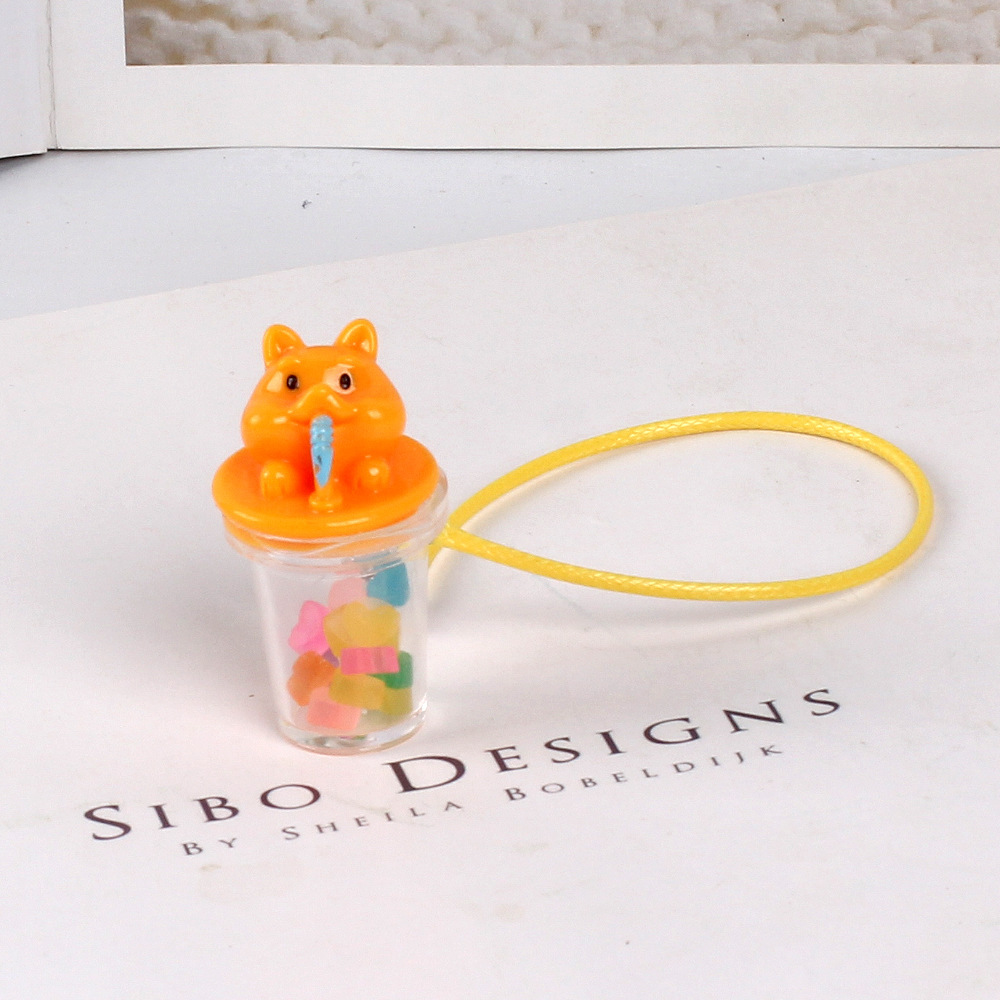Nocturno animal taza de paja taza de agitación creativa accesorios de joyería de resina estereoscópica DIY llavero colgante de cadena de teléfono móvil