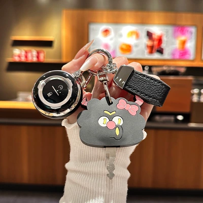 Suitable for No.9 M85C/M80C/M95C Electric vehicle key cover shell - black-silver-home-door-black-pout-cloud-leather-rope