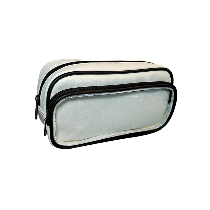 Yiyicheng Corea del Sur esquina ventana de cuero caja lápiz simple maquillaje bolsa almacenamiento para estudiantes secundaria 2023 nuevo