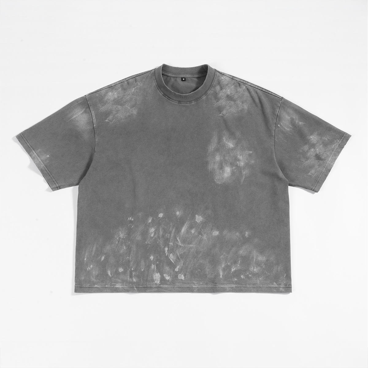 ETAI Hombre| Color de alta calidad hecho a mano vieja camiseta corta ancha hombre retro lavado con agua pesado algodón marca de moda manga corta