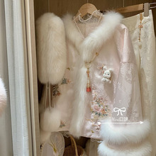 海宁皮2025冬季新款狐狸毛领内胆国风刺绣皮毛一体外套女装批发