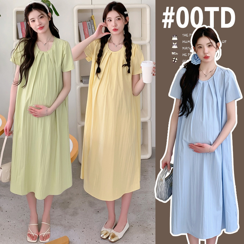 Maternity dress Summer 2024 New Chiffon Dress Mid-length Loose Slimming plus size Fashionable Maternity Dress