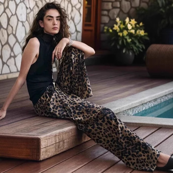 Th~Row Snow Leopard Pants Crepe De Chine Mulberry Silk Elegant Paris Leopard Print Fishtail Skirt Shorts Air Pants