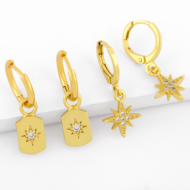 Micro-inlaid Six-pointed Star Earrings display picture 3