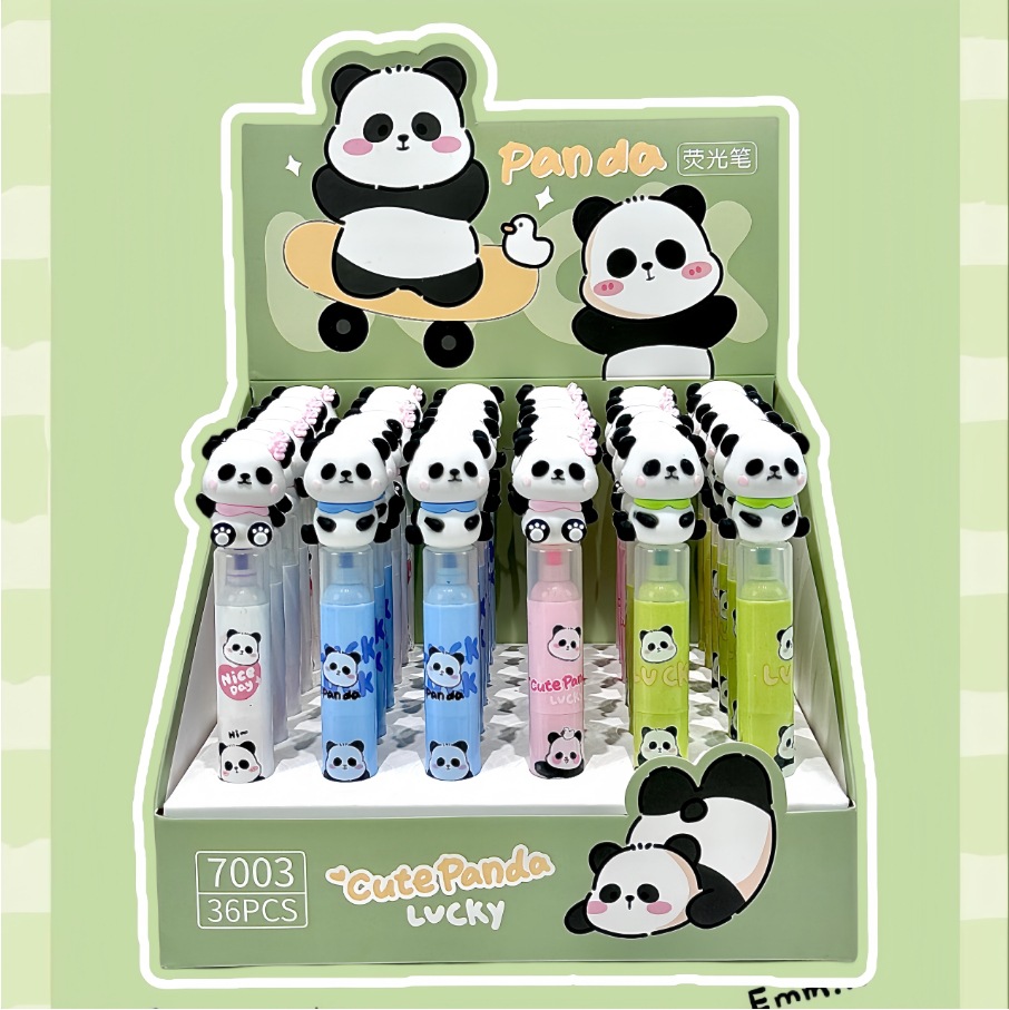 Cartoon group boy panda puntero pen