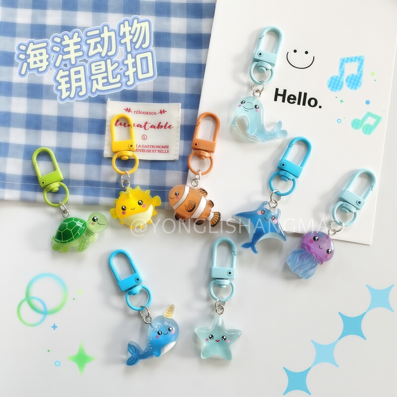 Cartoon Sea Animals Starfish Turtle Keychain Pendant Pufferfish Clownfish Bag Pendant Gift for Best Friend