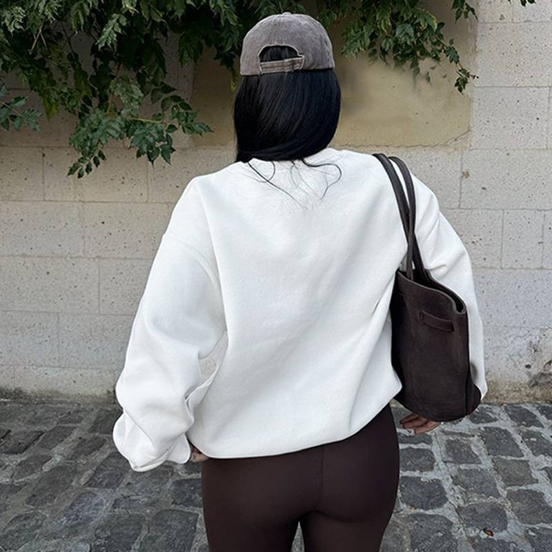 Women Clothing Winter round Neck Zipper Leopard Print Long Sleeve Loose Fitting Casual Pullover Coat