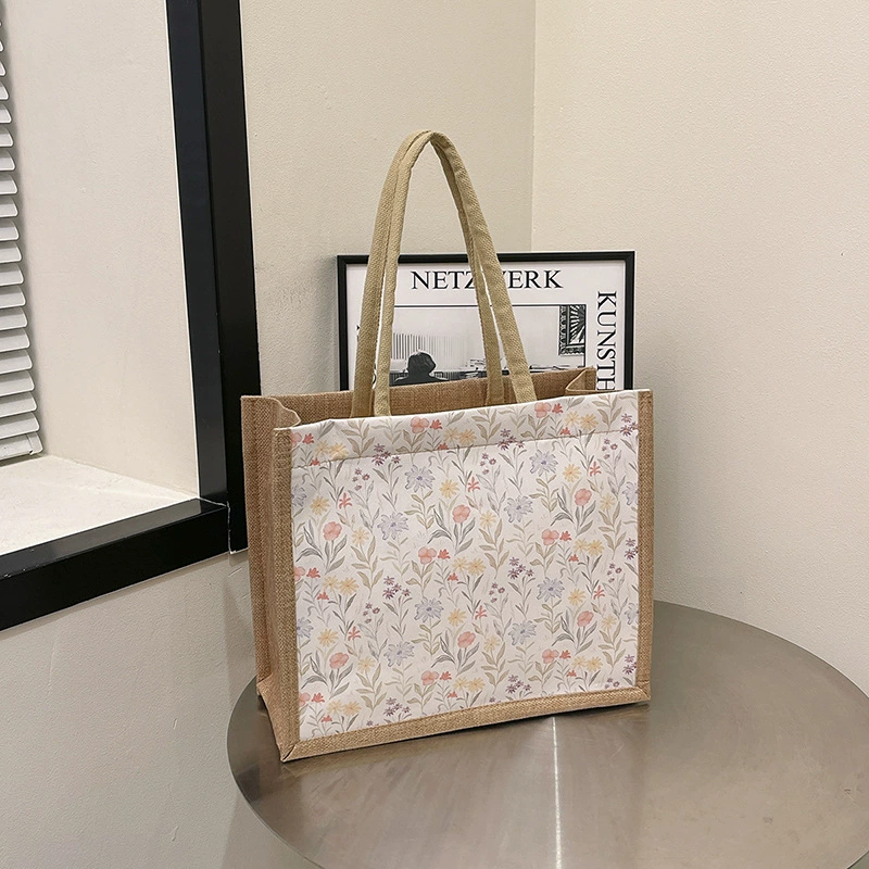 Женская новая льняная повседневная сумка-тоут, маленькая цветочная, для работы и повседневной носки, через плечо