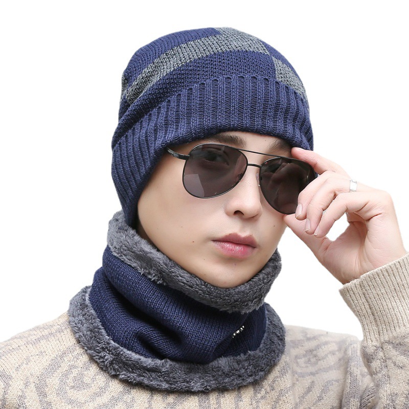 Men's cold-proof plus velvet warm knitted hat outdoor ear protection head