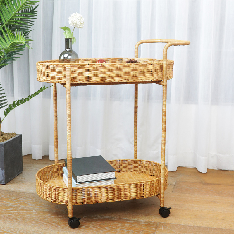 Carrito de comida de doble capa de tela de caña, carro de bebida, carro de té, carro de snack, carro de pastel, carro de tienda 4S, carro móvil