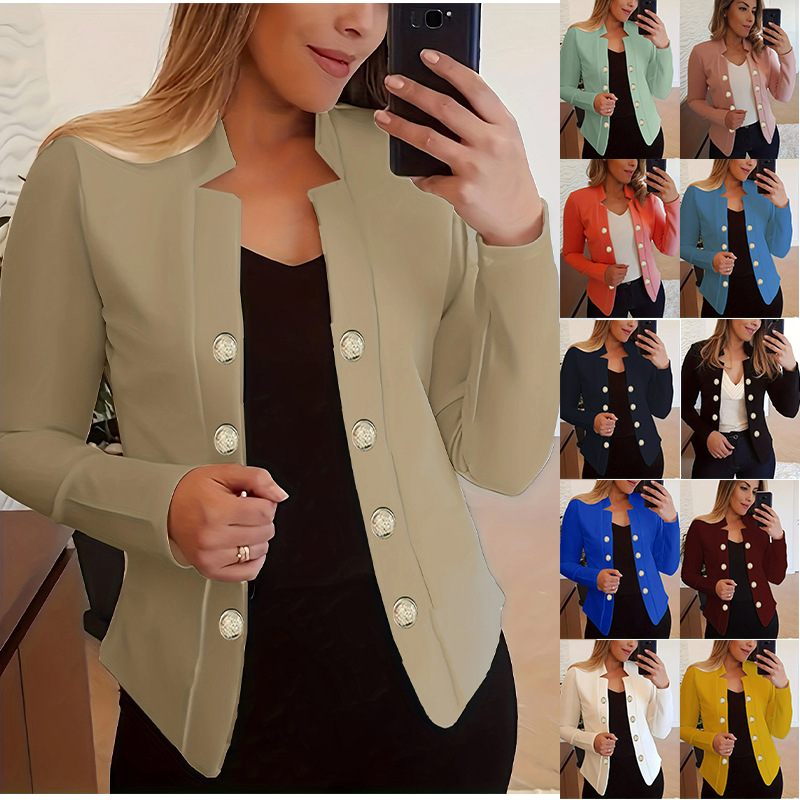 2023 New Arrival Amazon AliExpress European and American Style Women's Long-Sleeved Top with Button-Down Decoration, Blazer Cardigan