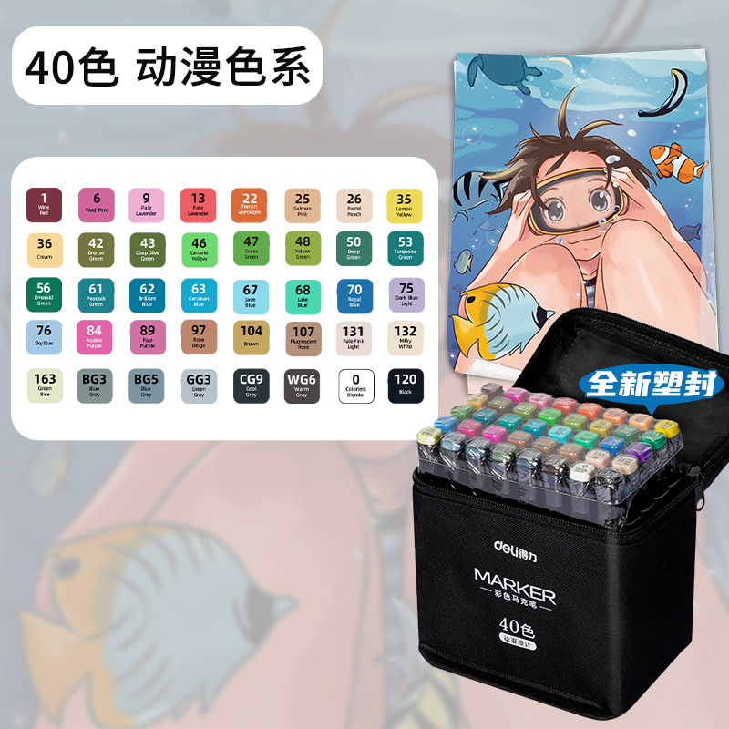 Delikemark pluma de doble cabeza pluma de acuarela aceitosa original conjunto especial para niños dibujo a mano animación arte