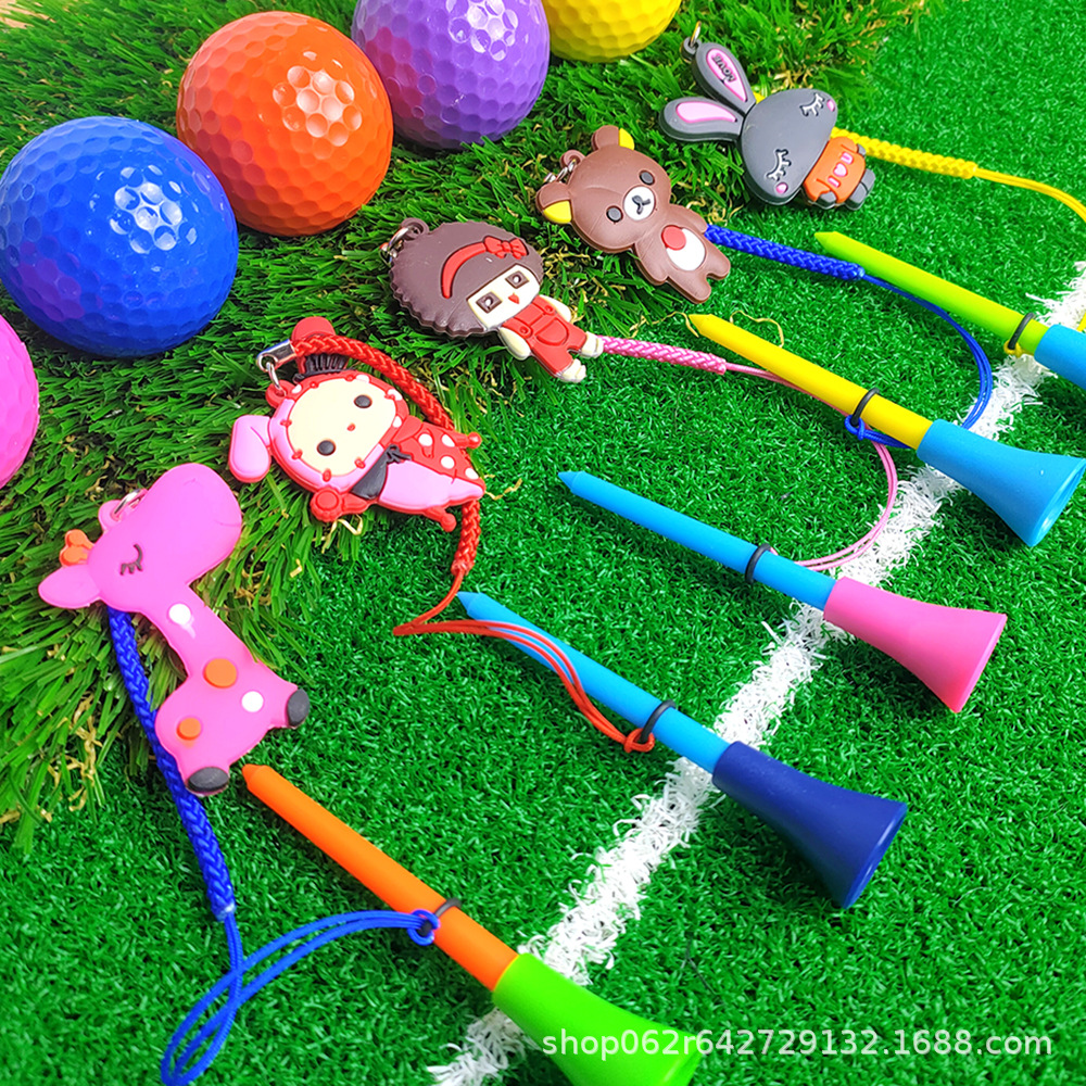 Bola de plástico de golf bola de cabeza de goma de uñas sentado con cuerda patrón de dibujos animados anti-perdido plástico de color TEE