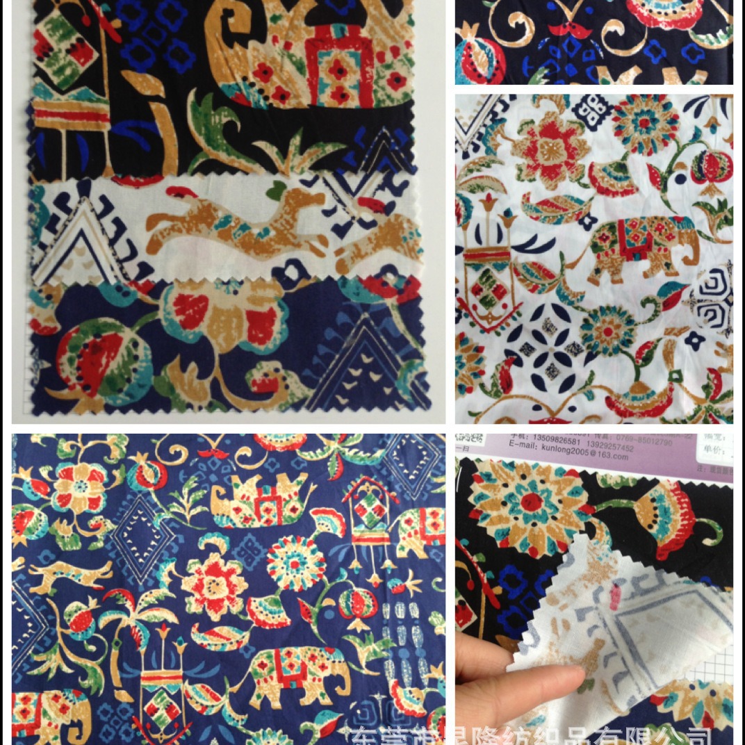 全棉府绸印花布纳西西双版纳风情黑白印花大象泰式色彩简单大方