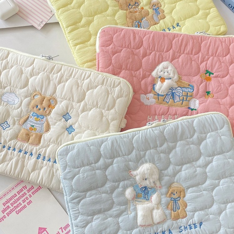 58272 Ins Soft Cloud Cartoon Embroider iPad Tablet Bag 13/ 14inch Notebook Storage Bag