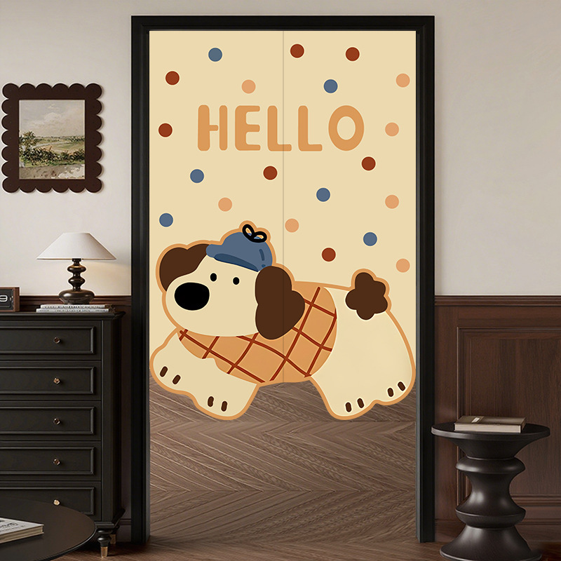 Korean-Style Irregular Cotton and Linen Cartoon Home Entryway Curtain for Bedroom Room Anti-Peeping No-Drill Partition Door Curtain