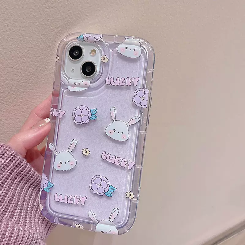Совместимый фиолетовый кролик, чехол для телефона, iPhone, 17Promax, цветочный, защита осень, 13
