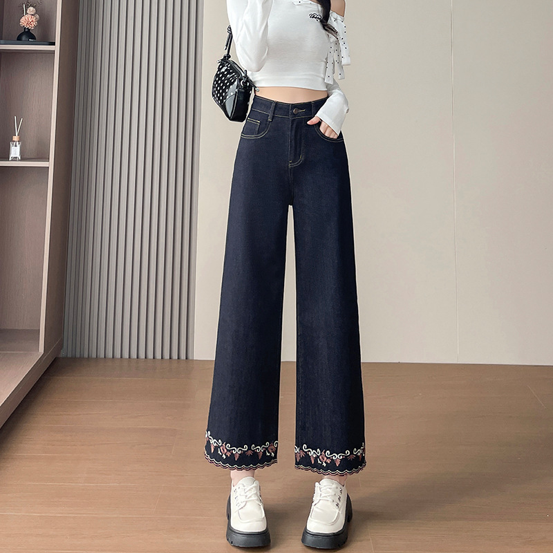 刺绣花边设计感微喇叭牛仔裤女春秋2025新款高腰显瘦小个子喇叭裤|undefined