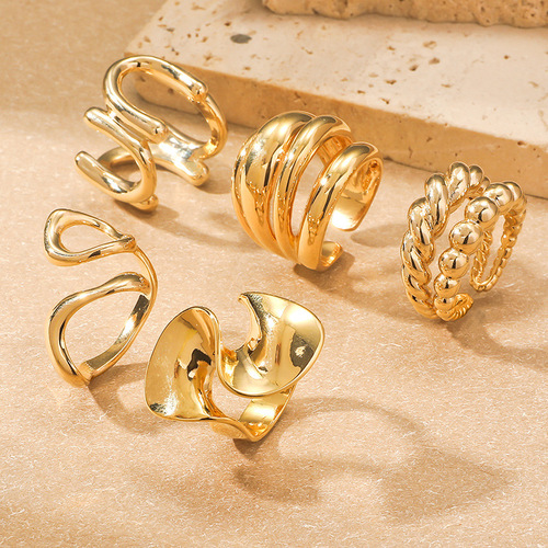 Elegant Liquid Metal Set Ring with Asymmetric, Irregular Geometric Hollow Design