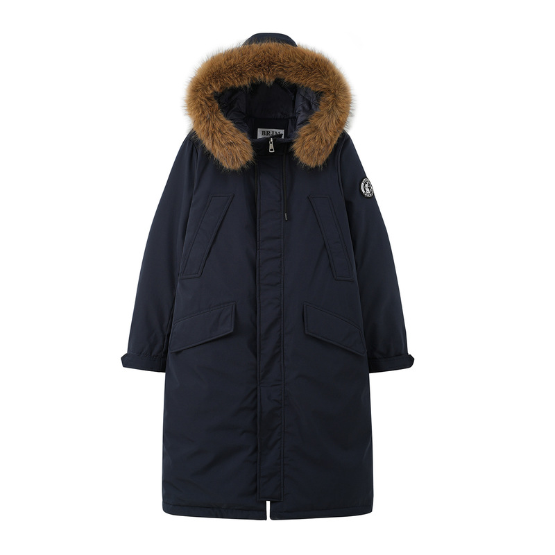 Navy Blue Mid-Length Workwear Parka down Jacket for Women 2025 Winter New Thickeneded Loose Large Fur Collar Cotton Outwear