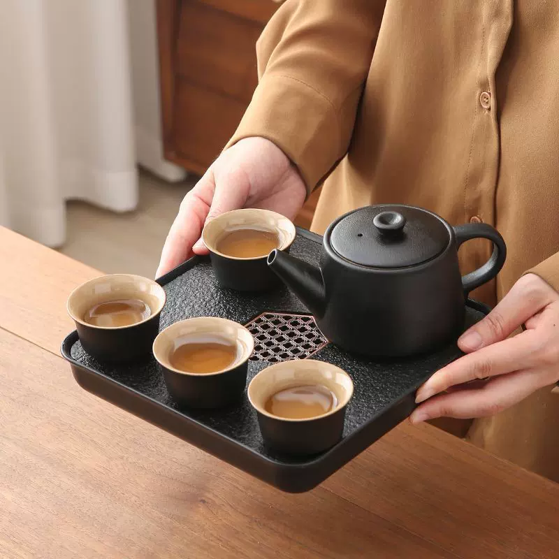功夫茶具一壶两四杯茶壶茶杯茶盘泡茶酒店民宿旅行小套装可印logo
