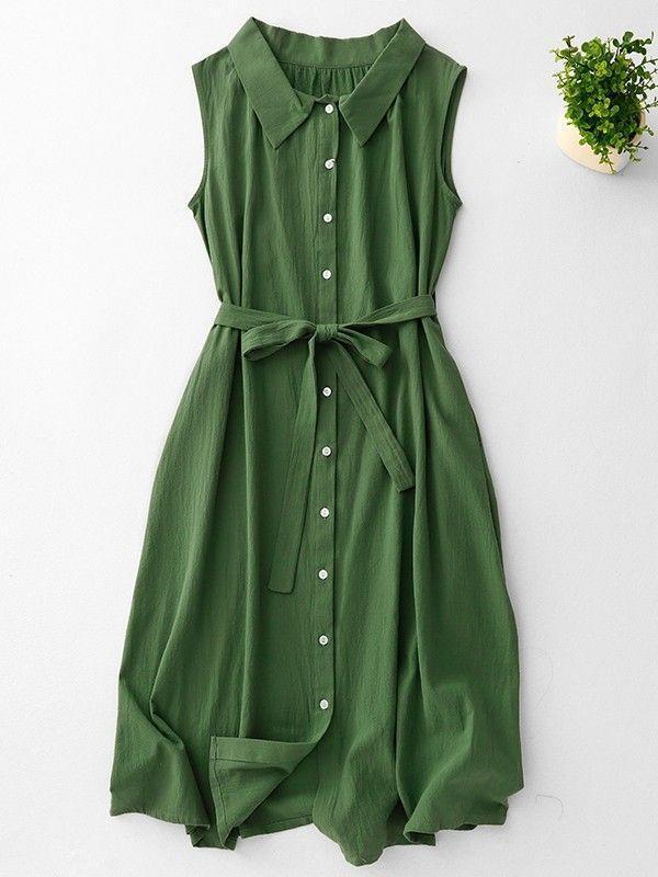 French Retro Sleeveless Shirt Dress for Women with a Unique Design, Lace-Up Waist, and Linen Tank Top Long Dress French Retro Sleeveless Shirt Dress for Women with a Unique Design, Lace-Up Waist, and Linen Tank Top Long Dress