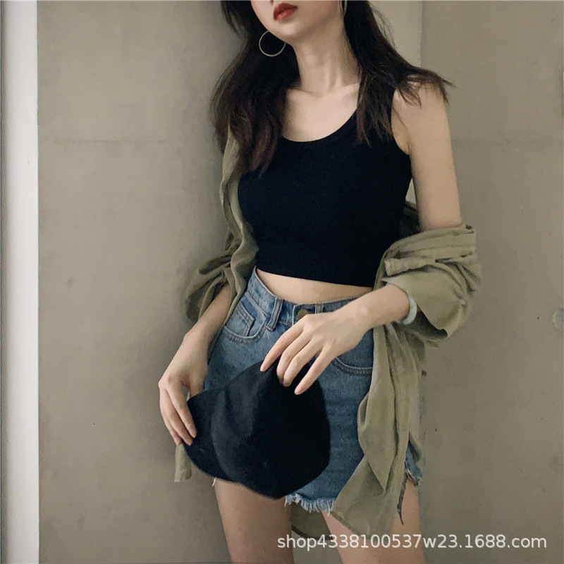 Women's Cotton Vest Summer Short Navel-exposed plus size Small Strap I-shaped Base Sleeveless Top for Outer Wear Ins Fashionable
