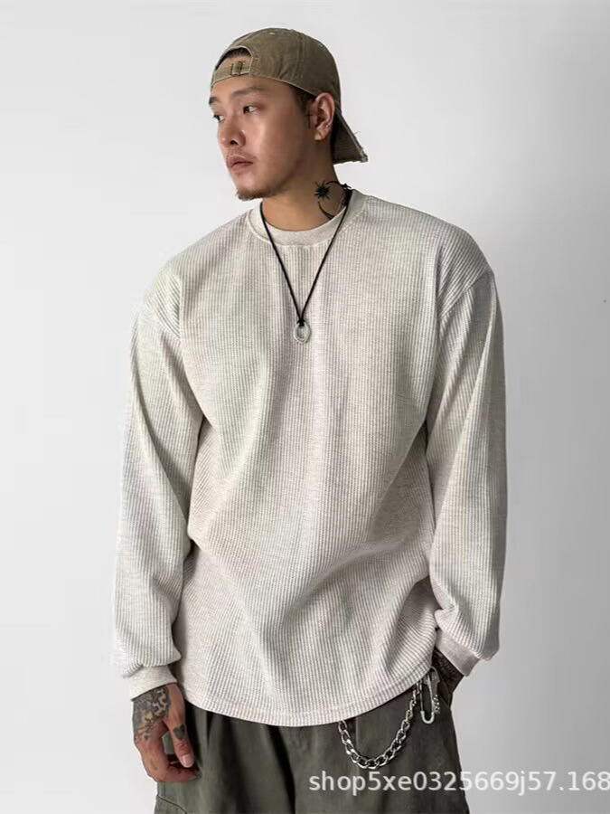 アメリカ式の小さい襟元のワッフルのガードルの男性のヨーロッパの商品は長袖の工装のtシャツを修理します。