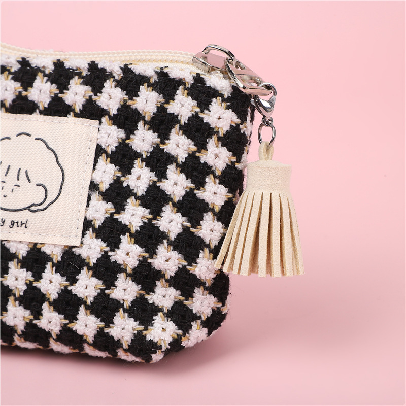 Japón y Corea del Sur lindos bolsos de cambio simple plaid chica gran capacidad portátil pequeño lápiz labial bolsa de llaves bolsa de almacenamiento de auriculares