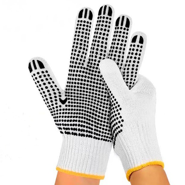 Guantes de trabajo de hilo de algodón engrosado con revestimiento antideslizante, guantes protectores industriales de diez puntadas