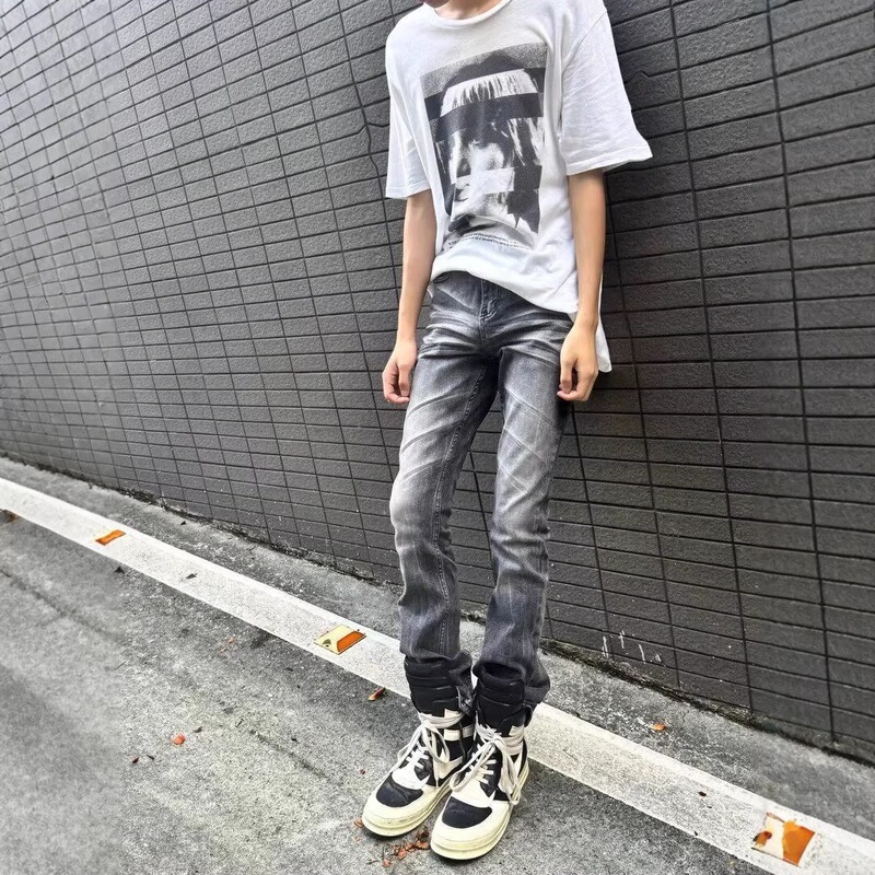 Jixuan Black American-Style Cleanfit Washed Slim-Fit Stretch Flared High Street Vibe Black-Gray Jeans Trendy Men's Fashion Jixuan Black American-Style Cleanfit Washed Slim-Fit Stretch Flared High Street Vibe Black-Gray Jeans Trendy Men's Fashion