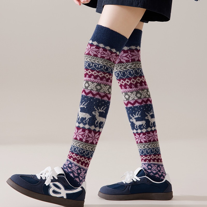 Fawn Snowflake Stockings Over Knee High Stockings Leg Shacks Rabbit Wool Warm Socks Stacked Socks Korean Style Foot Cover