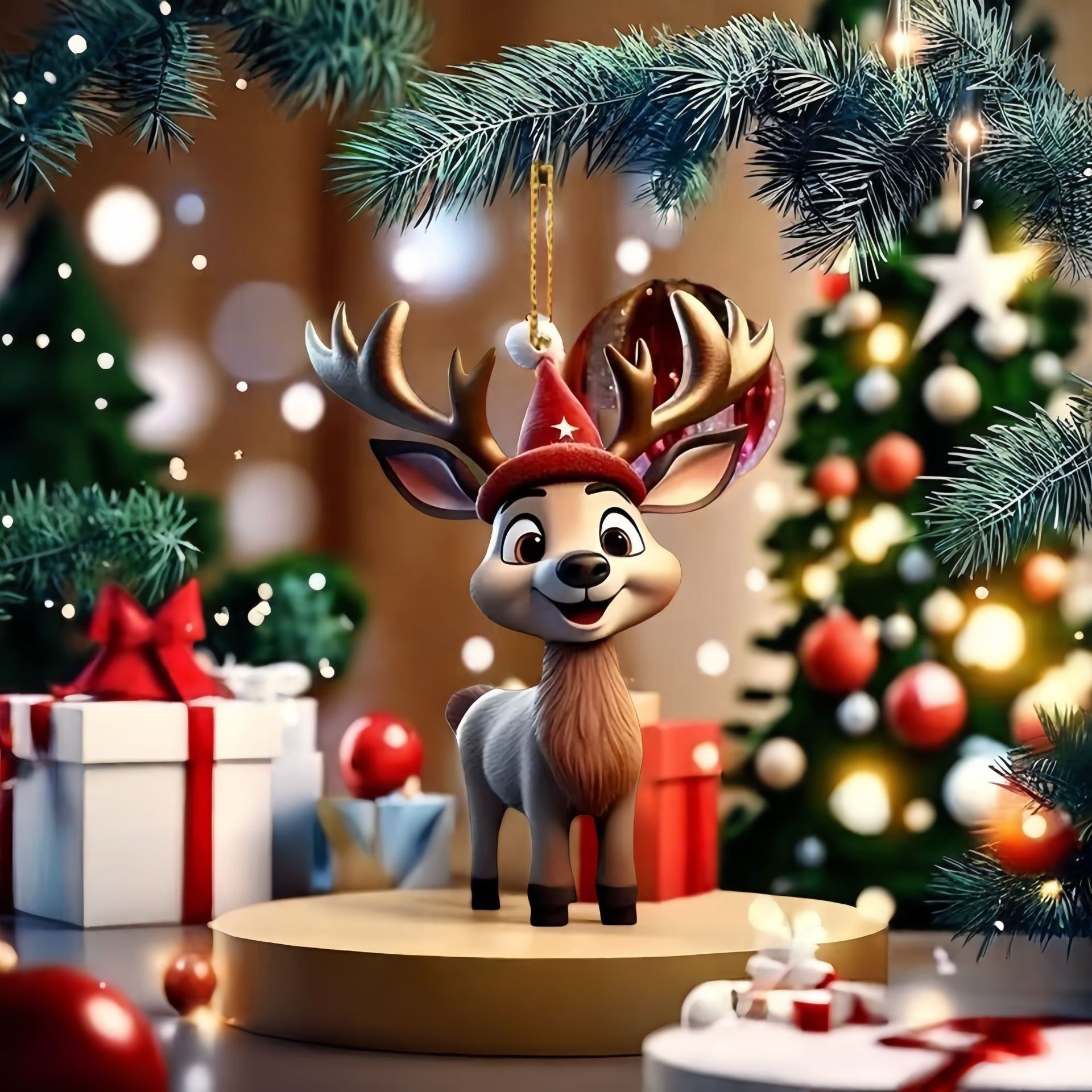 Navidad acrílico 2D encantador ciervo decoración de automóviles colgante árbol de Navidad colgar joyas