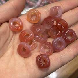 天然粉盐源玛瑙跑环散珠diy文玩佛珠手串手链配饰