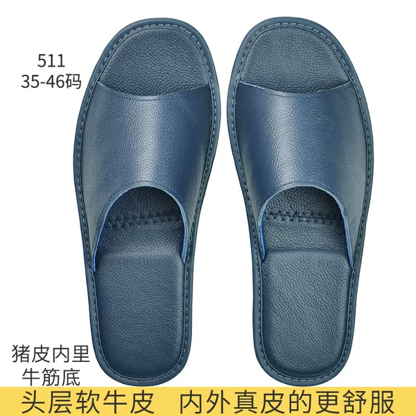 Inner and outer leather top layer soft cowhide sandals and slippers spring and summer home indoor breathable male and female elderly beef tendon non-slip
