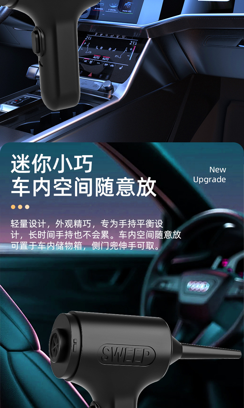 Wholesale New Car Vacuum Cleaner, Wireless, Portable, High-Power, Dual-Purpose Suction and Blowing Mini Vacuum Cleaner, Cross-Border, Strong Suction