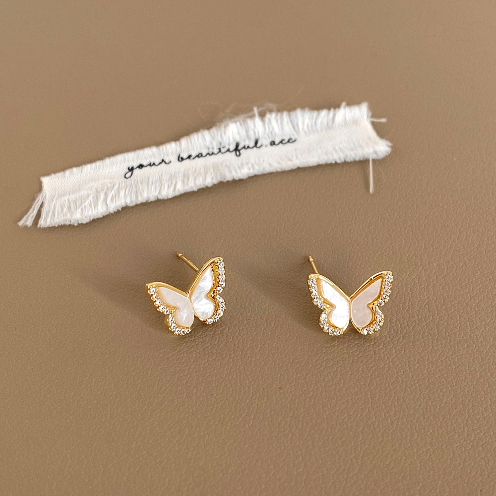 1 Pair Commute Butterfly Plating Inlay Copper Artificial Gemstones Gold Plated Ear Studs display picture 4