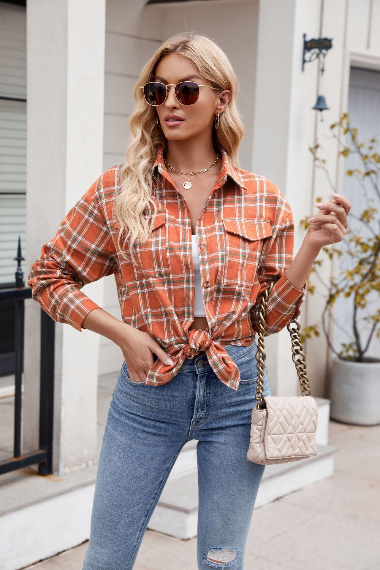 Chemise En Flanelle Cabela's Femme – Manches Longues, Orange/rose, Taille 2XL