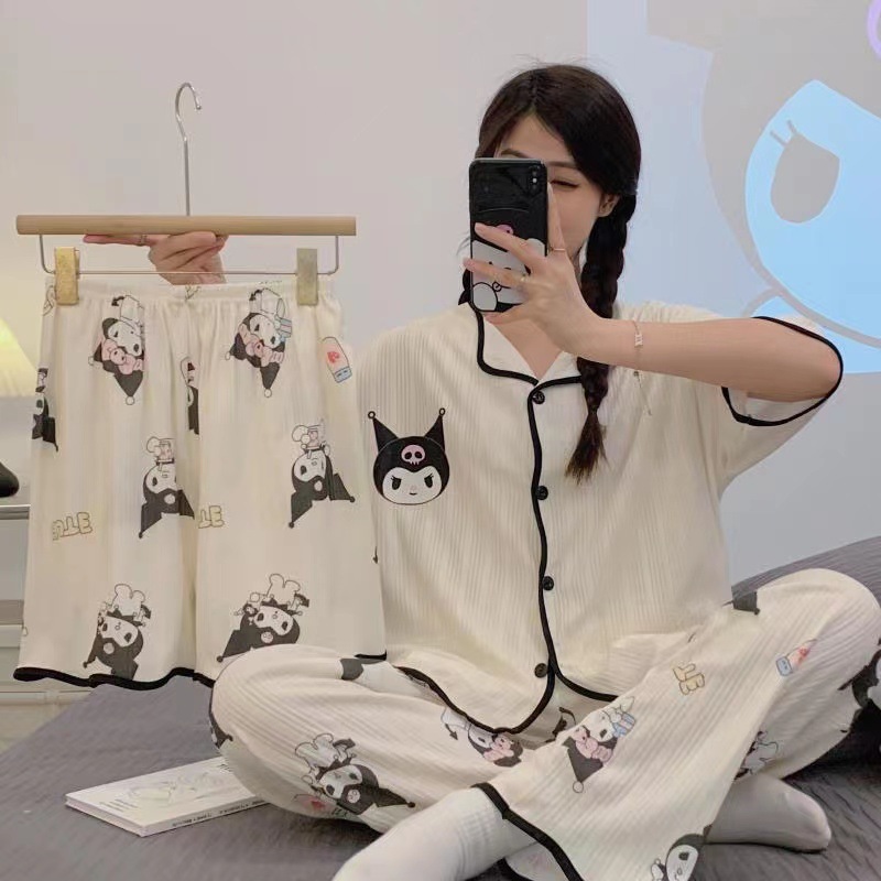 Quick Hand Douyin Live Net Red Pijamas Mujeres Verano Versión coreana de pantalones cortos de manga corta estilo ins Pantalones Ropa a domicilio de tres piezas