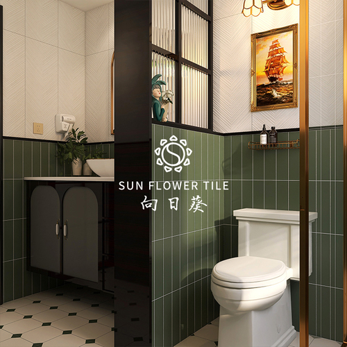 French vintage bathroom wall tiles avocado green toilet kitchen wall tiles bathroom balcony anti-slip floor tiles