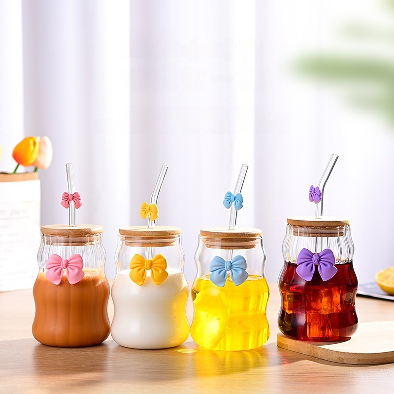 Vaso de vidrio de borosilicato de alta calidad, de una sola capa, con forma de nube y lazo multicolor, para agua, leche, té y café.